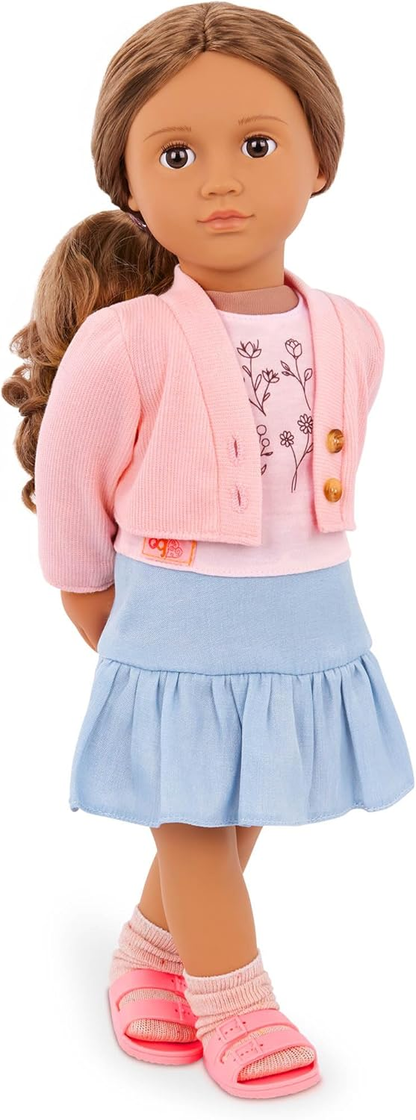 A Nossa Geração – Roupa de boneca de 45 cm – Conjunto de camisola rosa e saia azul – Blusa com estampado floral – Brincadeira de faz de conta – Brinquedos para crianças a partir dos 3 anos – Charme campestre