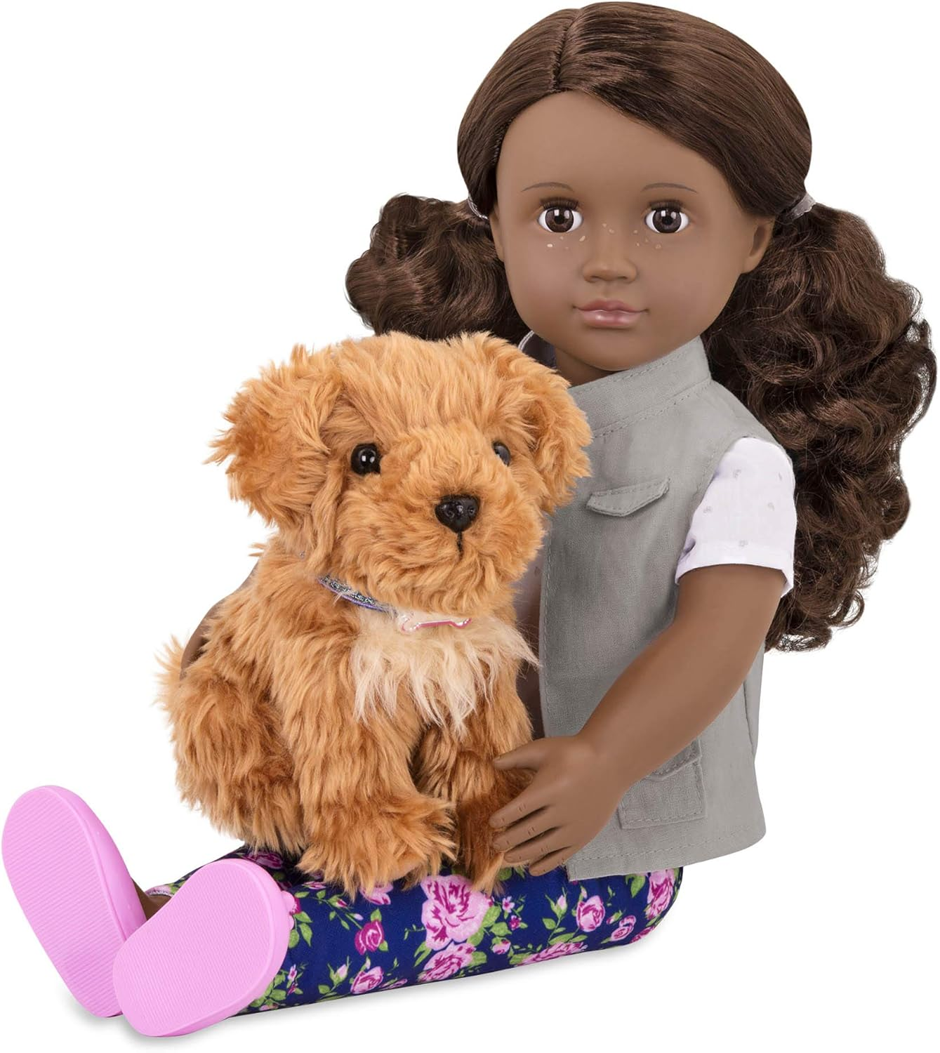 A Nossa Geração – Boneca e animal de estimação de 45 cm – Olhos castanhos e cabelo castanho – Caniche de peluche – Brincadeira de faz de conta – Brinquedos para crianças a partir dos 3 anos – Malia