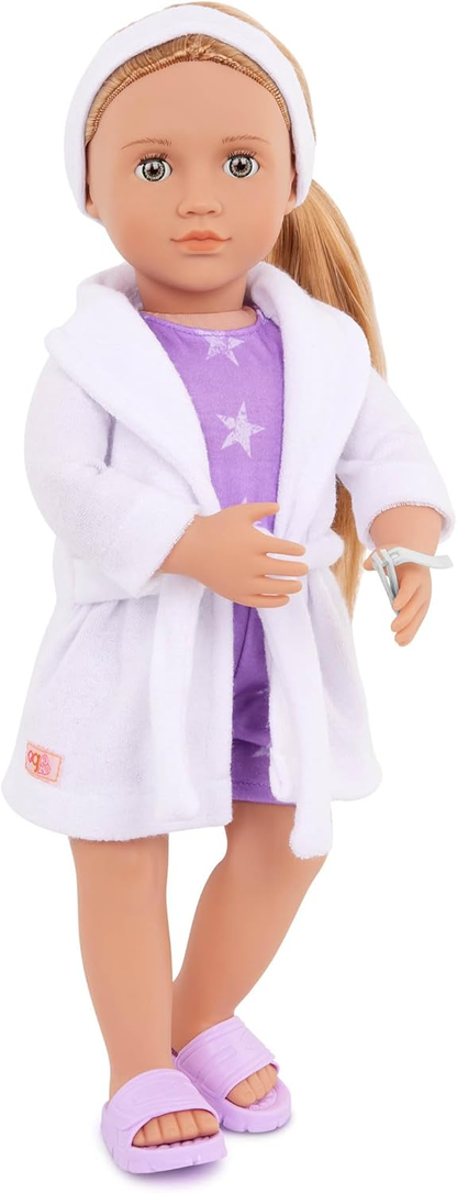 Our Generation Boneca Deluxe Emily com Livro de Histórias – Boneca organizadora de festas de 45 cm e livro de histórias para meninas e meninos, acessórios divertidos para festas, corpo macio e fofinho, para crianças a partir dos 3 anos