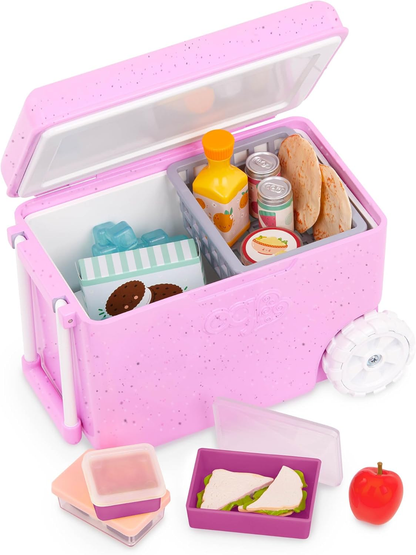 A Nossa Geração – Acessórios para bonecas de 45 cm – Caixa térmica com rodas – Brinquedos alimentares de faz de conta – Brincadeira imaginativa – Crianças a partir dos 3 anos – Caixa térmica de acampamento OG