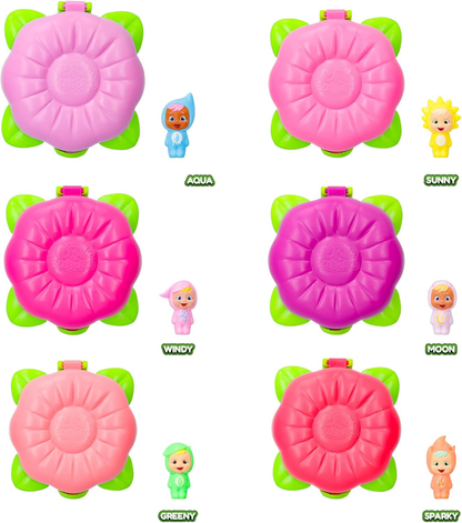 CRY BABIES Little Changers Greeny Cápsula colecionável em forma de Flor que inclui uma mini boneca, uma pipeta e um folheto +3 anos