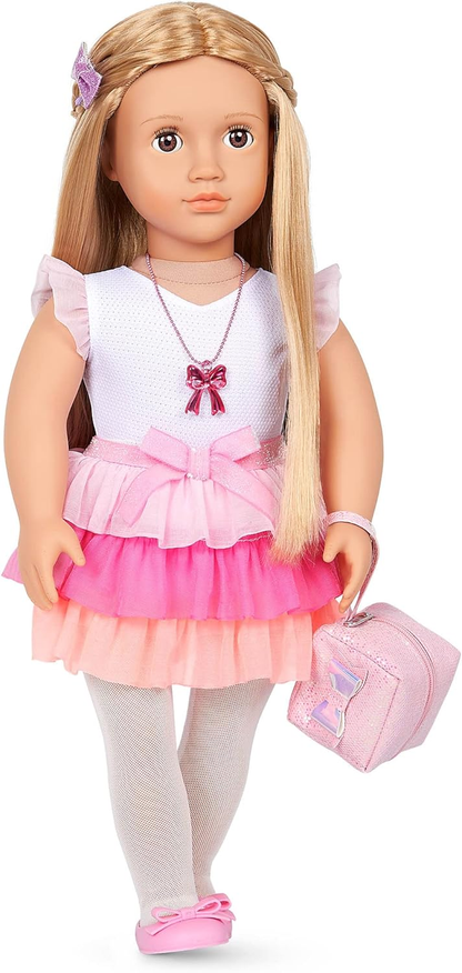 Our Generation - 46 cm - Boneca de moda com tema de laço - Thea - Cabelo loiro e olhos castanhos - 3 roupas e acessórios de estilo em caixa de oferta - Brincadeira de faz de conta - Brinquedos para crianças de 3 anos