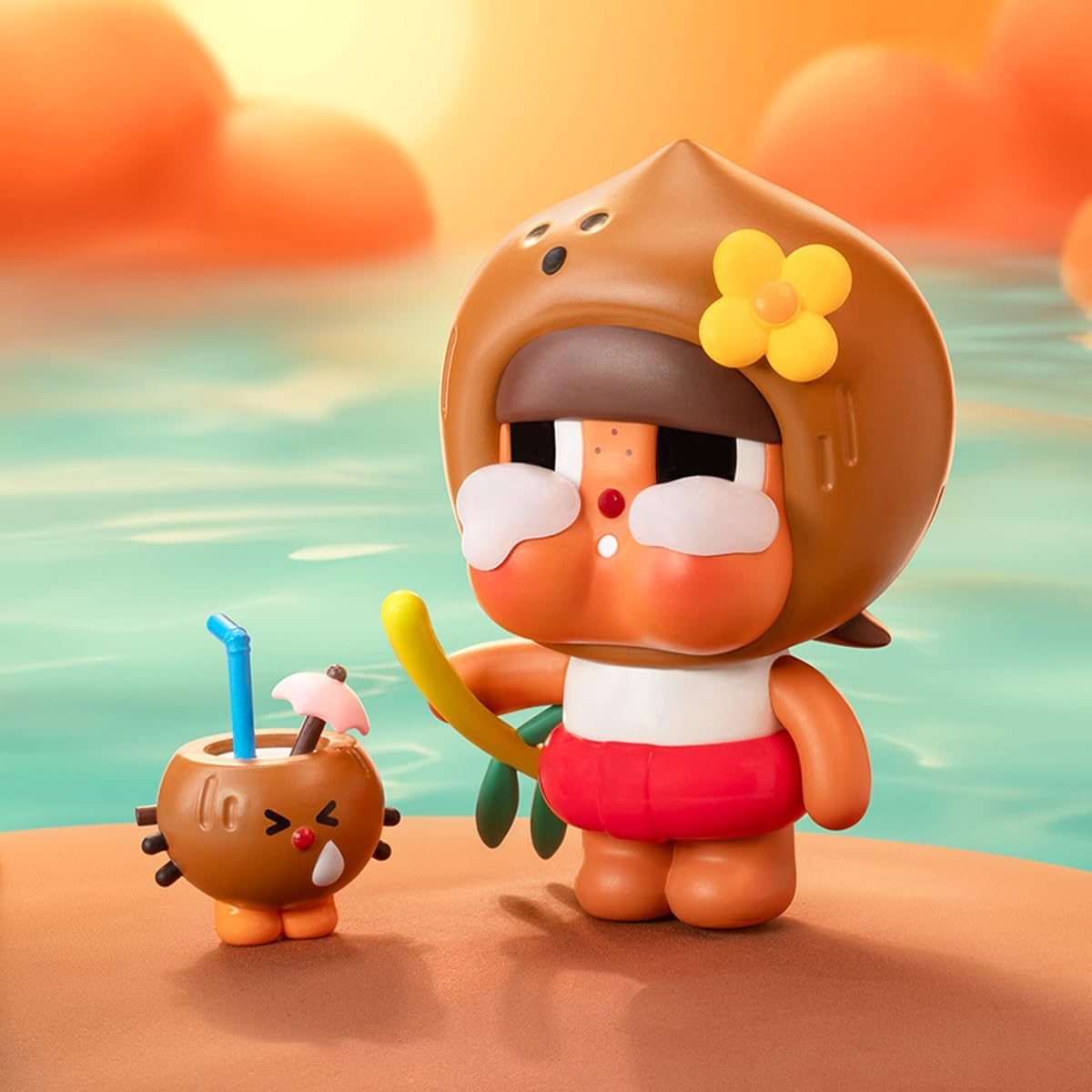 POP MART Crybaby Coconut Figura-Castanho Articulado Personagem Design Premium Fã-Família Brinquedo Colecionável Figura de Acção de Brinquedo