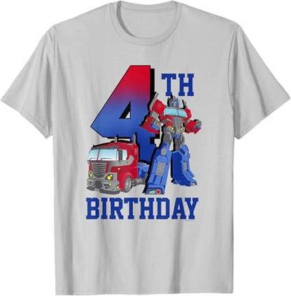 T-shirt com poster comemorativo do 4º aniversário do Optimus Prime de Transformers com efeito degradé