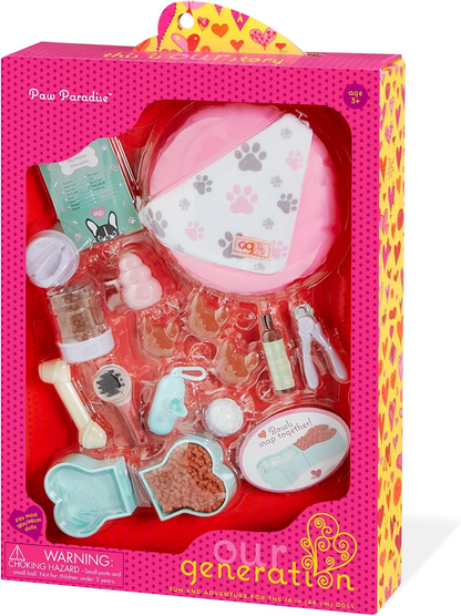 O nosso conjunto Generation Paw Paradise – Kit de acessórios para cachorros de estimação para bonecas de 45 cm – Conjunto de 15 acessórios para cuidados com animais de estimação