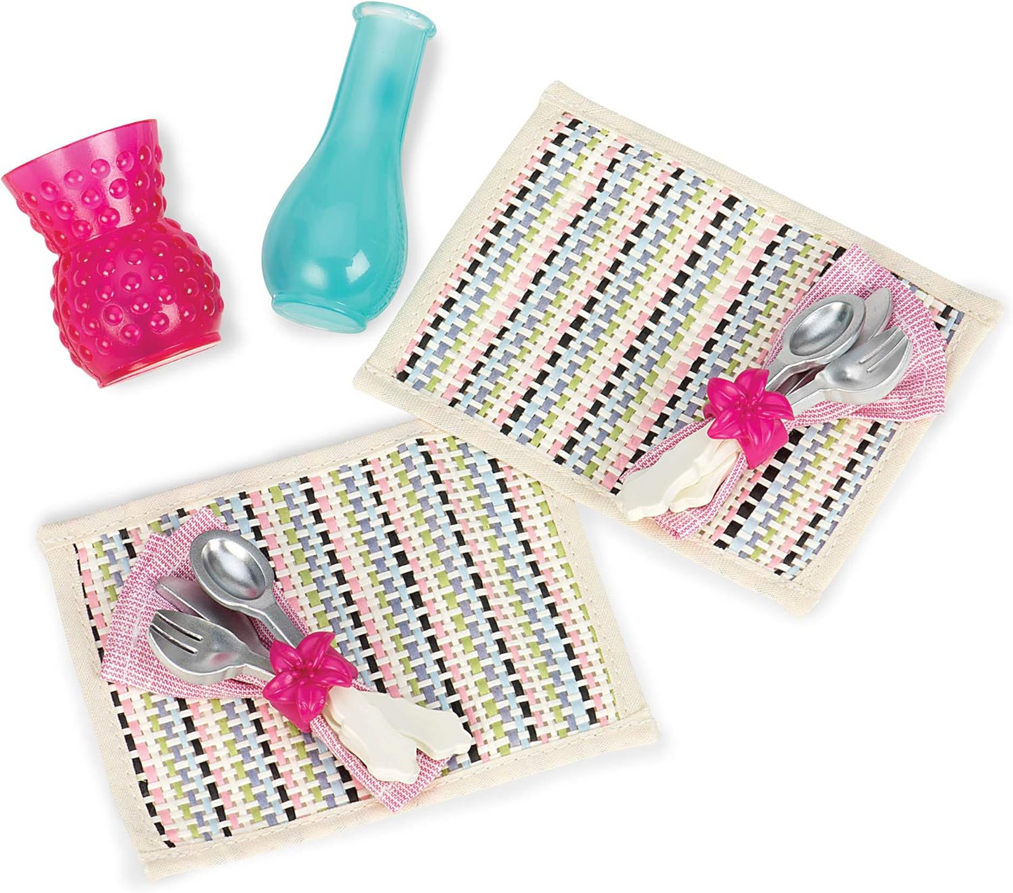 Mesa para dois da Our Generation – Conjunto de mobiliário para bonecas de 45 cm, conjunto de mesa e cadeiras, mobiliário para casa de bonecas, kit de acessórios com 17 peças para maiores de 3 anos