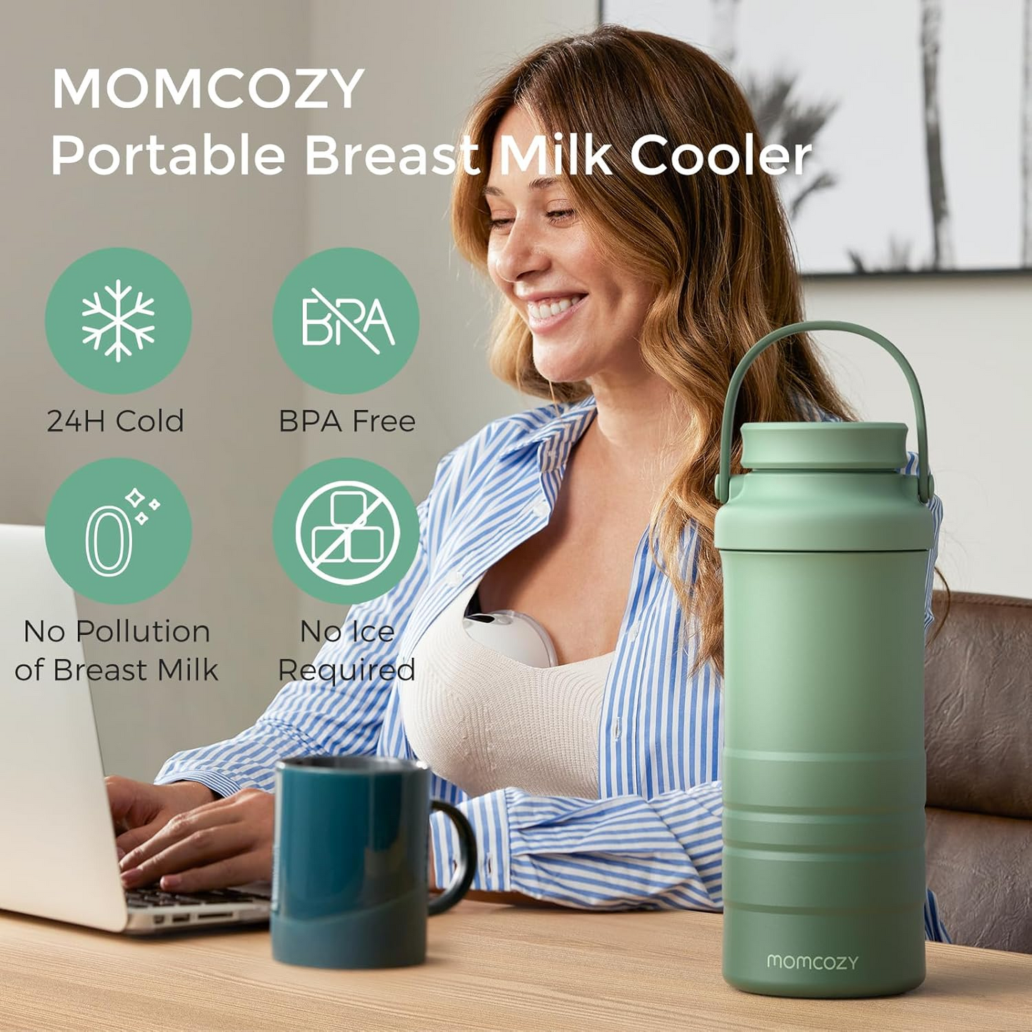 Momcozy Refrigerador de leite materno portátil para exteriores, refrigerador de leite materno de viagem com capacidade superior a 22 onças com 2 peças, arrefecimento total de 360° durante 24 horas