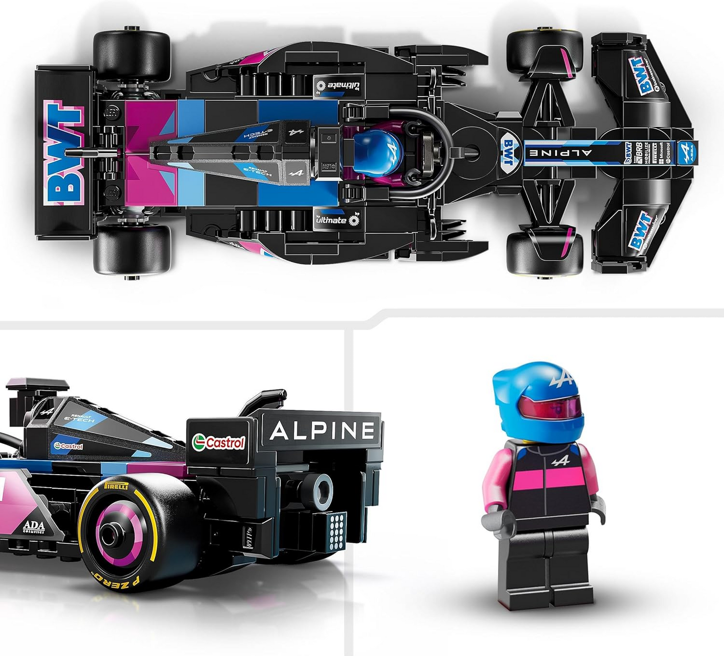 LEGO Speed Champions BWT Alpine F1 Team A524 Race Car Toy com uma minifigura colecionável de piloto de Fórmula 1 - Kits de modelos para meninos e meninas de 10 anos ou fãs adultos de automobilismo 77248