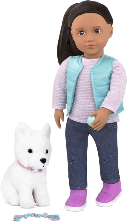 Our Generation Cassie e Pet Samoyed – Boneca de 45 cm com cachorro – Combo de boneca e cão de peluche