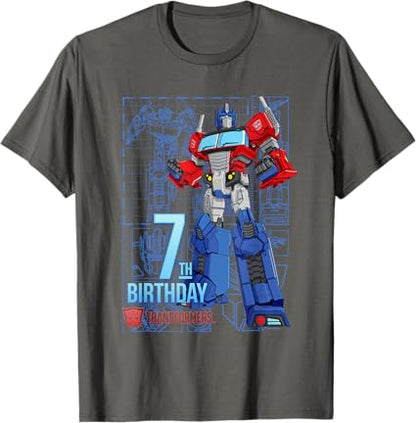 T-shirt de aniversário dos 7 anos do Optimus Prime dos Transformers