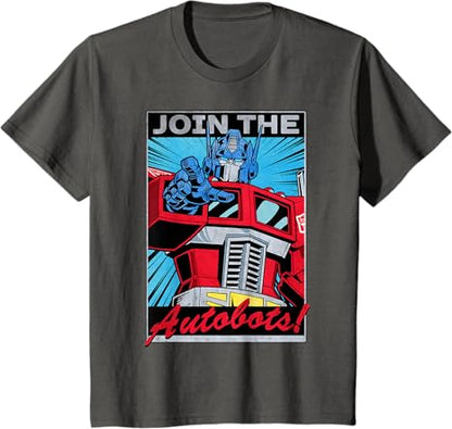 T-shirt com poster retro do Transformers Optimus Prime juntando-se aos Autobots