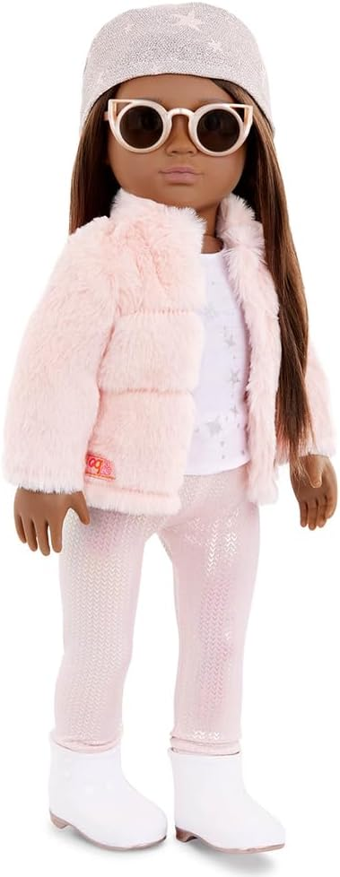 A Nossa Geração – Fato com Casaco de Pele Sintética Rosa – Acessórios de Moda – Roupa para Bonecas de 18 Polegadas – Brincadeiras de Faz de Conta – Brinquedos para Crianças a Partir dos 3 Anos – Elegante e Peludo