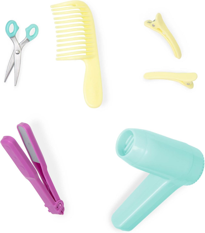 Our Generation – Conjunto de cadeira de salão ajustável – Secador de cabelo e ferramentas de modelação – Acessórios para bonecas de 45 cm – Brincadeira de faz de conta – Brinquedos para crianças a partir dos 3 anos – Cadeira de salão bonita e sentada