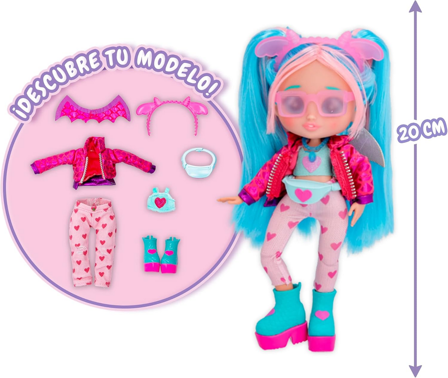 BFF by Cry Babies S2 Bruny Boneca colecionável de moda com cabelo comprido, roupas de tecido e 10 acessórios - Brinde de brinquedo para meninas e meninos +5 anos