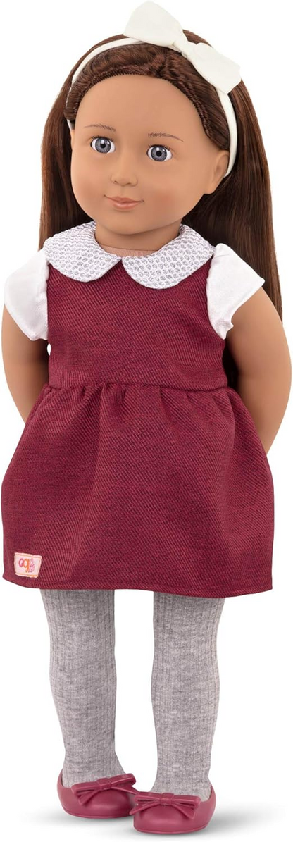 A Nossa Geração - Boneca de 46 cm - Milana - Cabelo castanho comprido e olhos azuis - Roupa de festa - Vestido vermelho com gola brilhante - Brinquedos para crianças a partir dos 3 anos