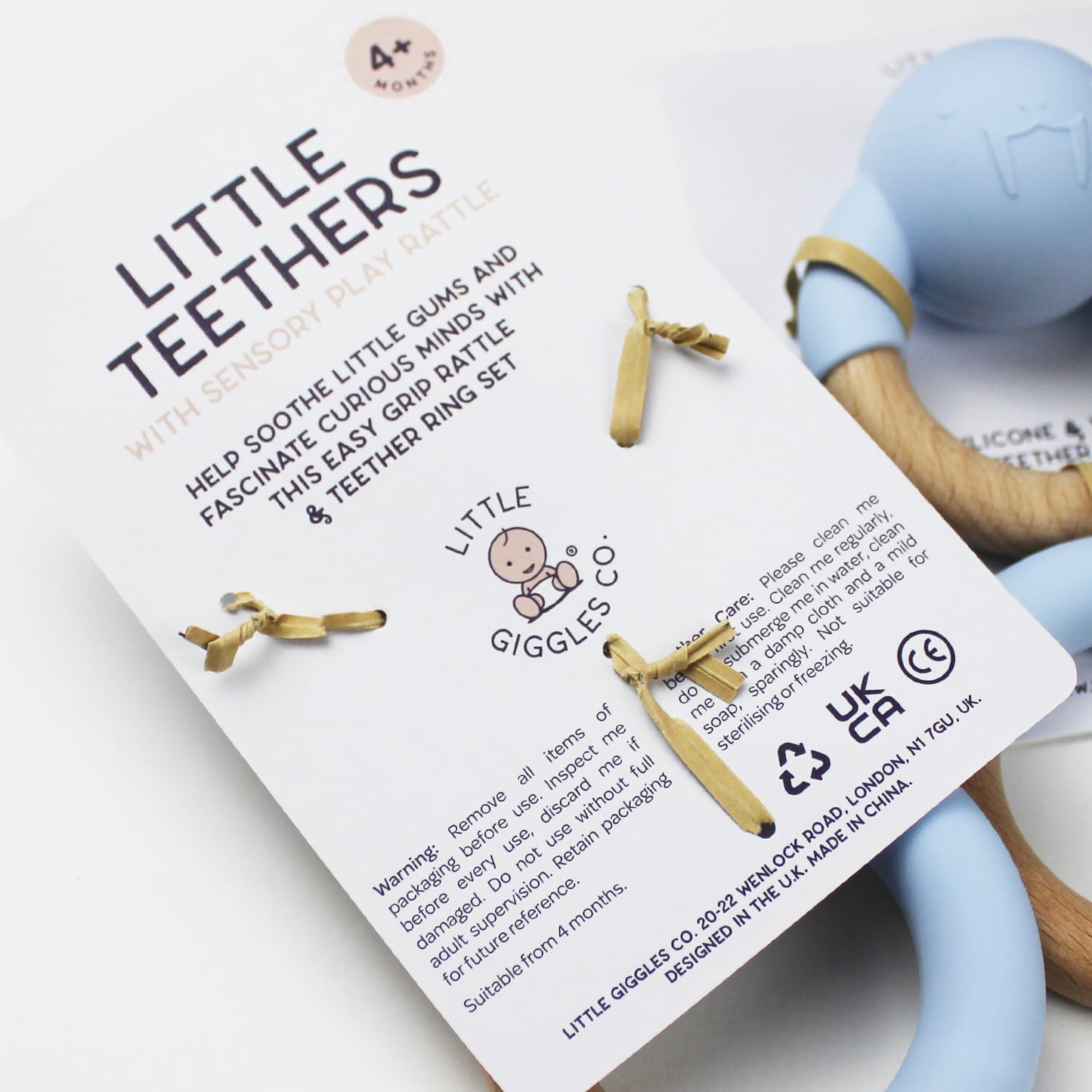 Conjunto de Mordedor de Mordedor de Mordida Little Giggles Co.® Walrus - Anel de Silicone para Mordida e Chocalho para Bebé, Brinquedos Sensoriais e de Dentição de Fácil Aderência, Artigos Essenciais e Presentes para Bebé Lindamente Feitos