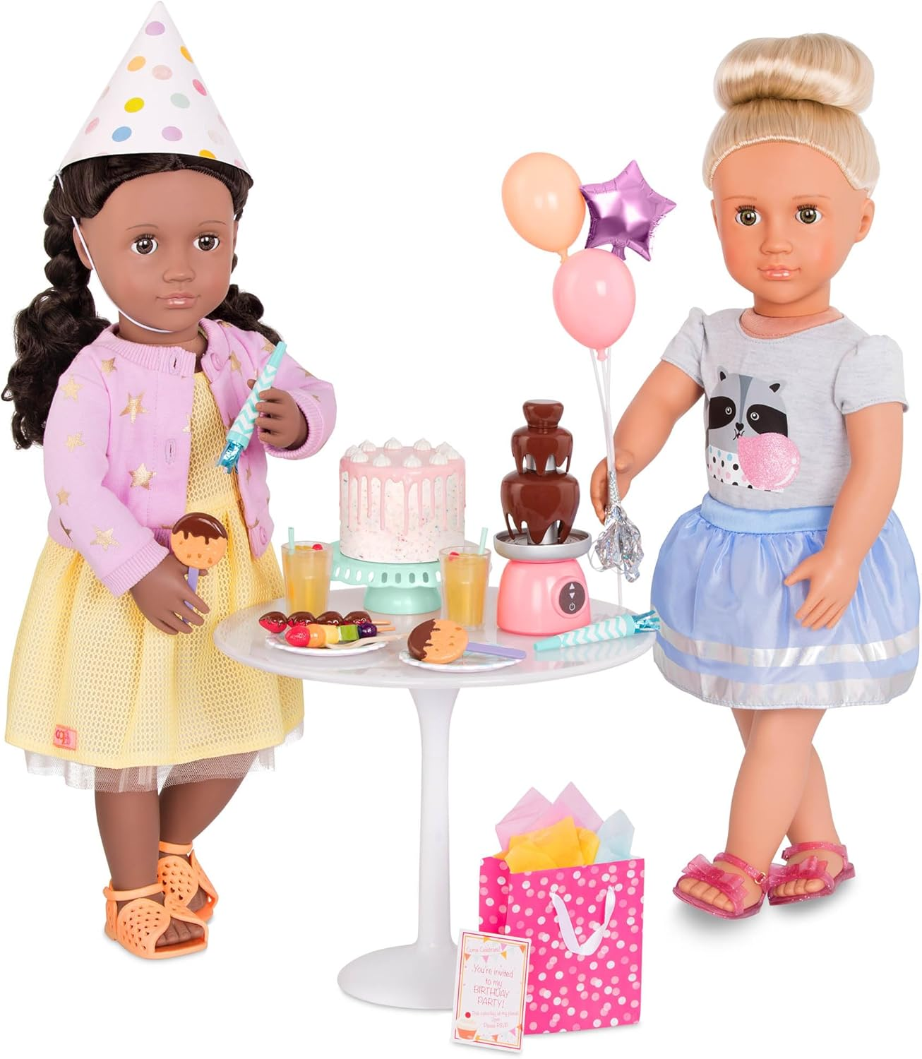 A Nossa Geração – Acessórios para Festa de Bonecas de 18 Polegadas – Bolo de Aniversário e Balões – Comida e Material de Faz de Conta – Brincadeira Imaginativa – Brinquedos para Crianças a partir dos 3 Anos – Conjunto de Aniversário Doce Celebração