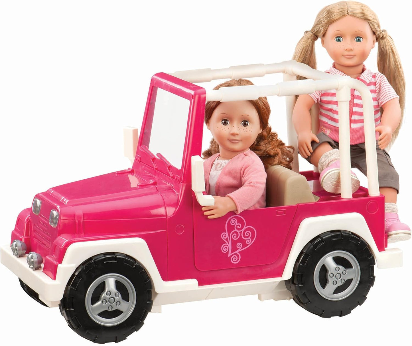 Our Generation My Way and Highways Jeep – Camião 4x4 Rosa e Branco para Bonecas Meninas de 18 Polegadas – Compatível com Reboque OG