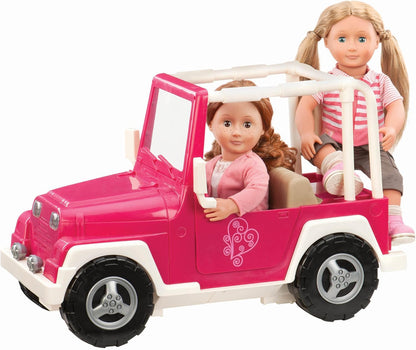 Our Generation My Way and Highways Jeep – Camião 4x4 Rosa e Branco para Bonecas Meninas de 18 Polegadas – Compatível com Reboque OG