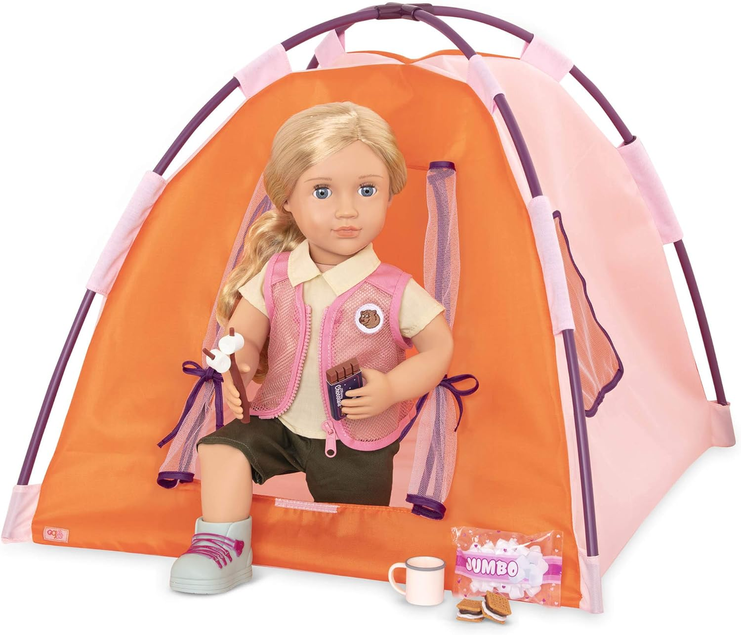 Our Generation Night Camp – Tenda de fácil montagem e acessórios de campismo para bonecas de 45 cm – Conjunto de campismo com 21 peças