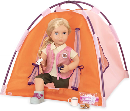 Our Generation Night Camp – Tenda de fácil montagem e acessórios de campismo para bonecas de 45 cm – Conjunto de campismo com 21 peças