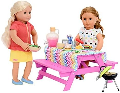Acessórios para bonecas Our Generation - Conjunto de mesa de piquenique - para bonecas de 46 cm - para idades de 3, 4 anos ou mais