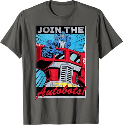 T-shirt com poster retro do Transformers Optimus Prime juntando-se aos Autobots