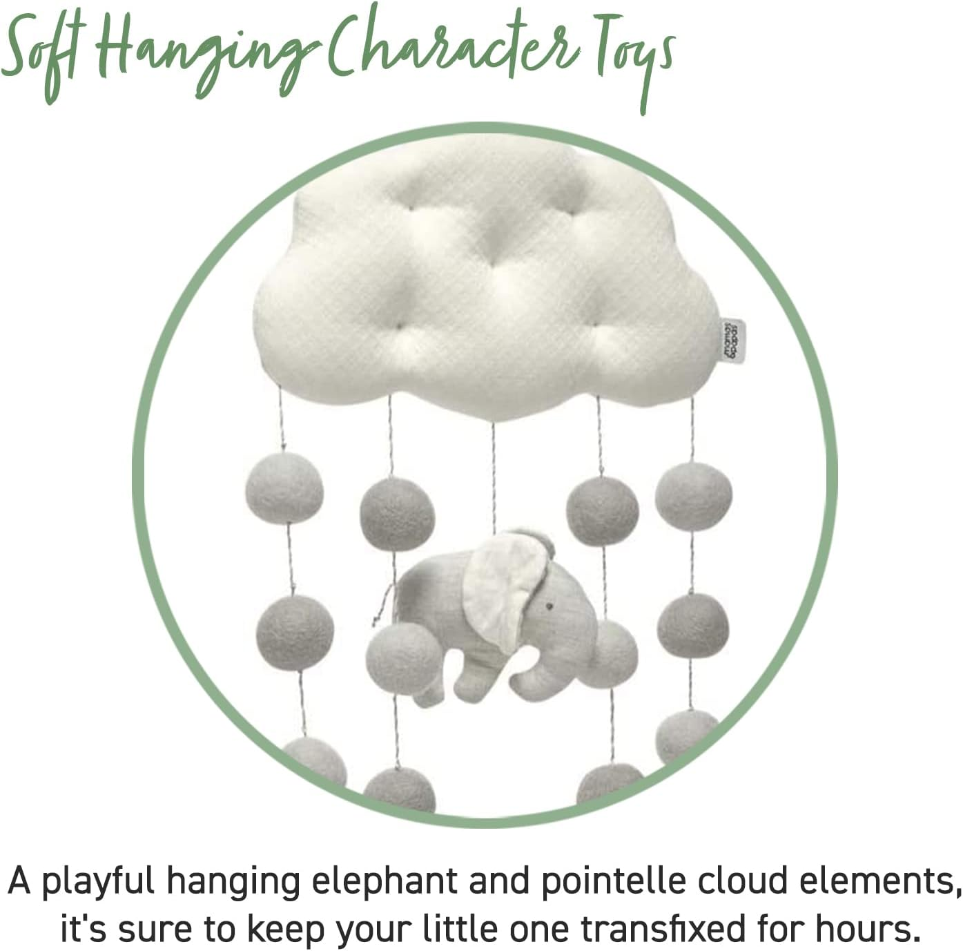 Mamas & Papas Bem-vindos ao Mundo Nuvem e Elefante Mobile Musical com Pompons, Elefante Cinzento