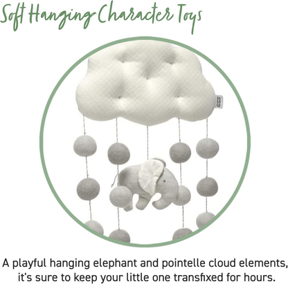Mamas & Papas Bem-vindos ao Mundo Nuvem e Elefante Mobile Musical com Pompons, Elefante Cinzento