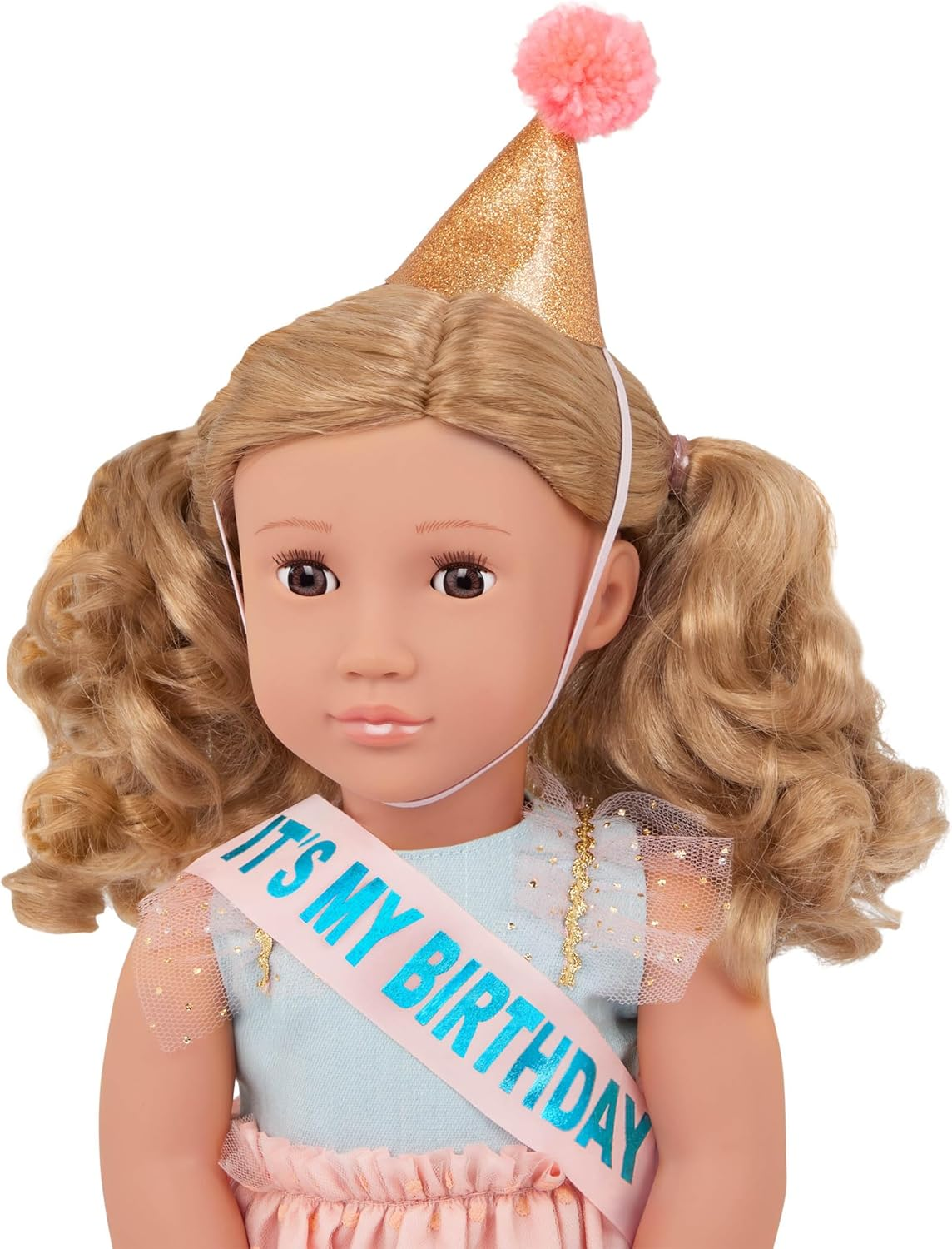 A Nossa Geração – Boneca de Aniversário de 45 cm – Olhos Castanhos Realistas e Cabelo Loiro Escuro Ondulado – Chapéu de Festa, Bolo e Acessórios Comemorativos – Brincadeira de Faz de Conta – Brinquedos para Crianças a partir dos 3 Anos – Romy