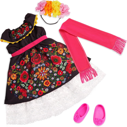 A Nossa Geração – Boneca Día de los Muertos Edição Especial de 45 cm – Coroa de Flores e Pintura Facial Assinatura Calavera – Vestido Autêntico com Detalhes Florais – Esperanza