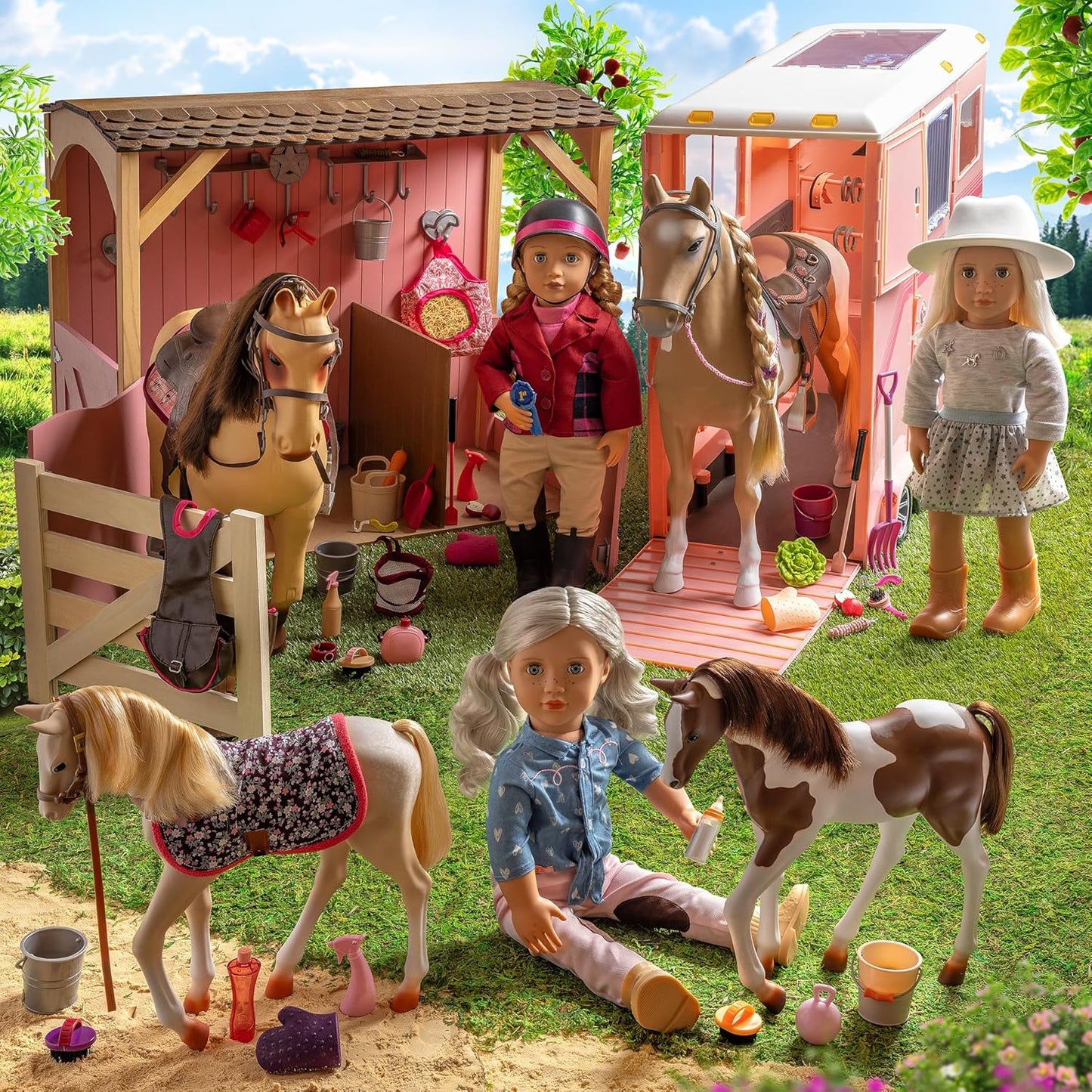 A Nossa Geração – Acessórios para Bonecas de 18 Polegadas – Estábulo para Cavalos – Conjunto de Brinquedos para Celeiros – Brinquedos para Cavalos – 3+ Anos – Sela – Estábulos para Cavalos