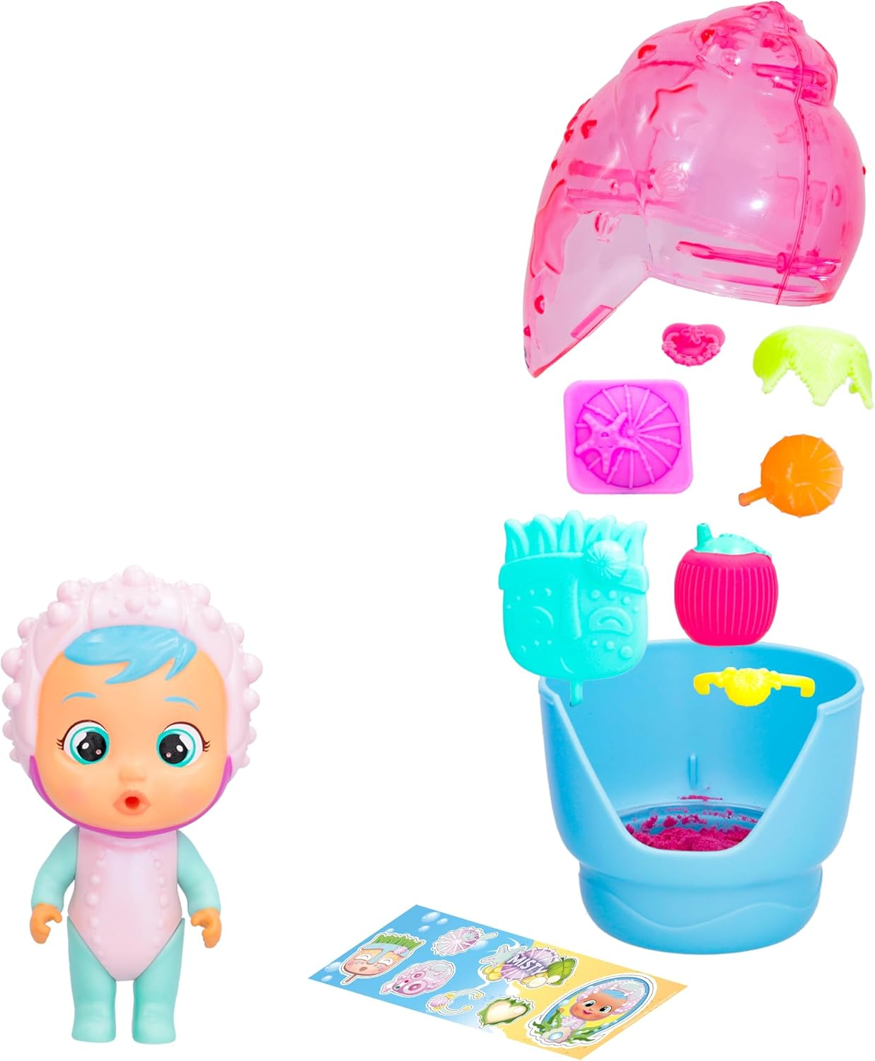CRY BABIES MAGIC TEARS Conchas tropicais brilhantes e arenosas | Boneca colecionável que chora Lágrimas Espumosas com 8 Acessórios - Brinquedo para Meninas e Meninos +3 Anos