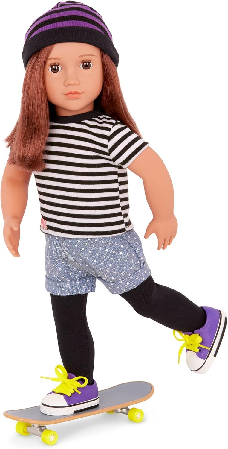 A nossa geração, é assim que eu rolo, roupa – roupa de skater com skate de leopardo para bonecas de 45 cm – conjunto de 6 peças de roupa e acessórios para skate