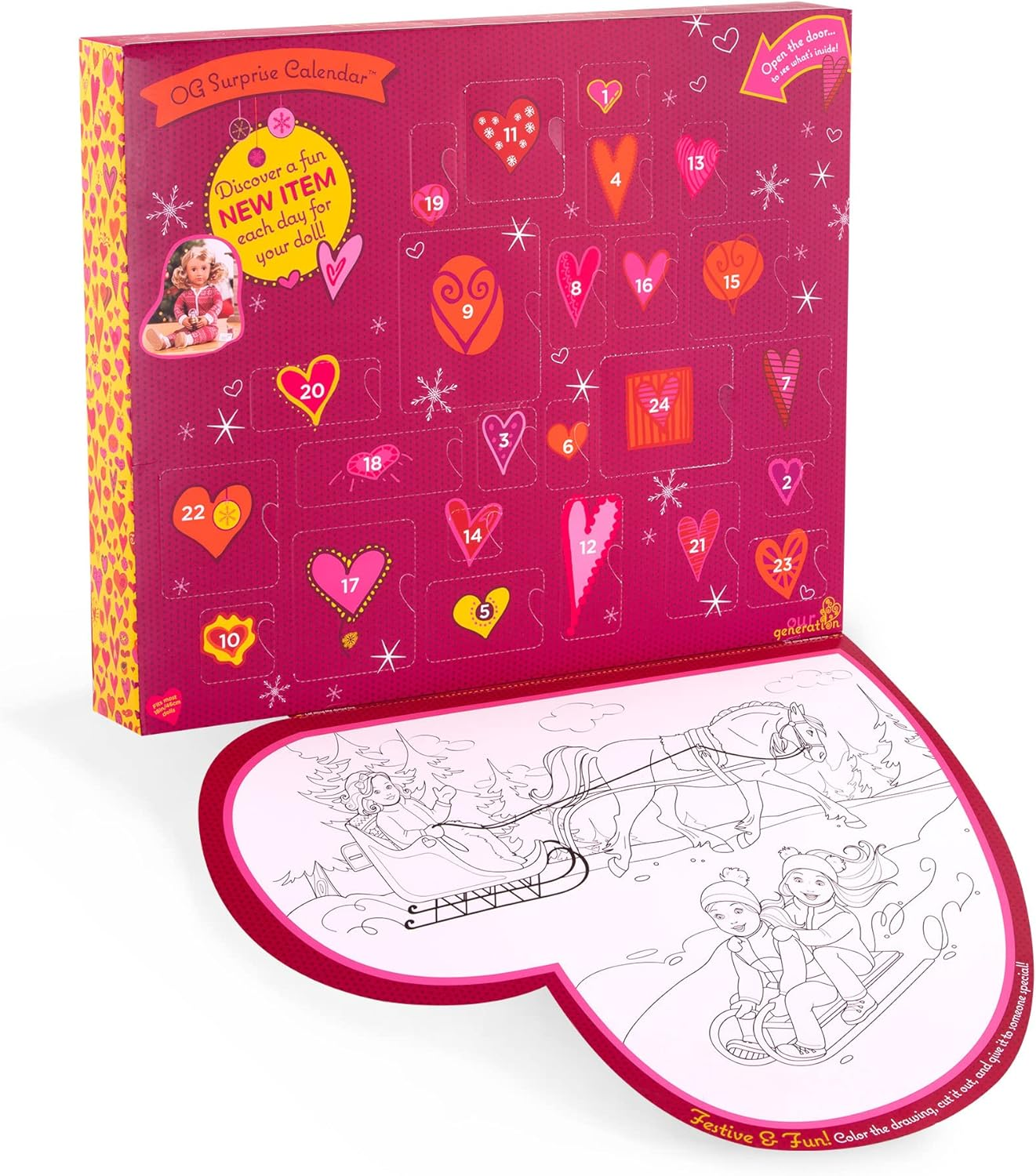 Calendário surpresa Our Generation OG – Calendário do Advento acessório de Natal para bonecas de 45 cm – conjunto de 37 peças
