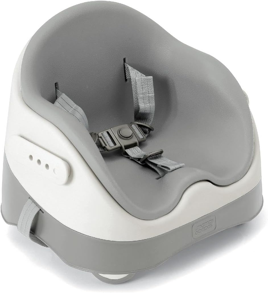 Assento elevatório Mamas & Papas Baby Bud para refeições, tabuleiro amovível, cinto de segurança, assento ajustável e pés antiderrapantes, cinzento Pebble