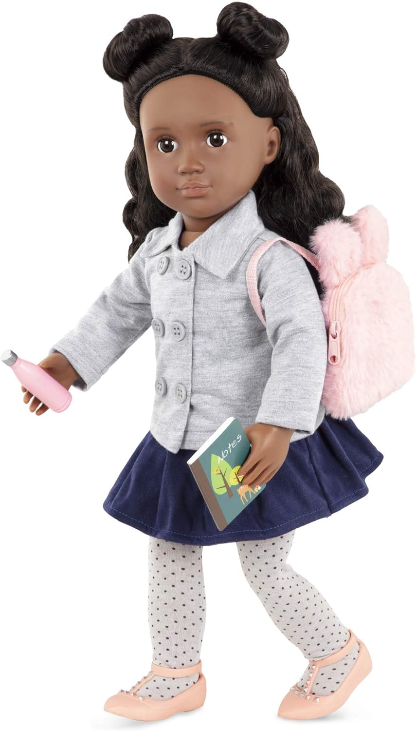 Conjunto de aprendizagem e brilho da nossa geração – Material escolar com mochila de orelha de coelho para bonecas de 45 cm – Conjunto de acessórios para sala de aula com 20 peças