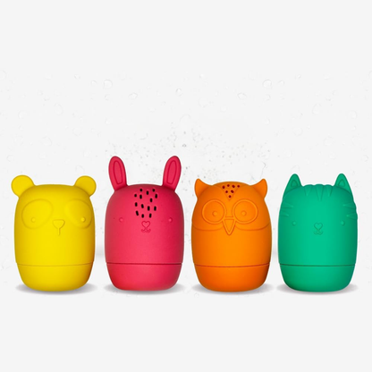 Conjunto de brinquedos para banho Little Giggles Co. - Personagem animal, fácil de limpar, brinquedos esguichadores de banho feitos de silicone fácil de apertar (conjunto de esguichadores de banho)