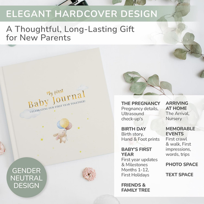Livro de Memórias para Bebés Tiny Trees® - Diário do Meu Primeiro Ano - 51 Páginas - Presente para o Chá de Bebé - Diário para Grávidas, Pais e Famílias | Marcos e Celebrações Mensais