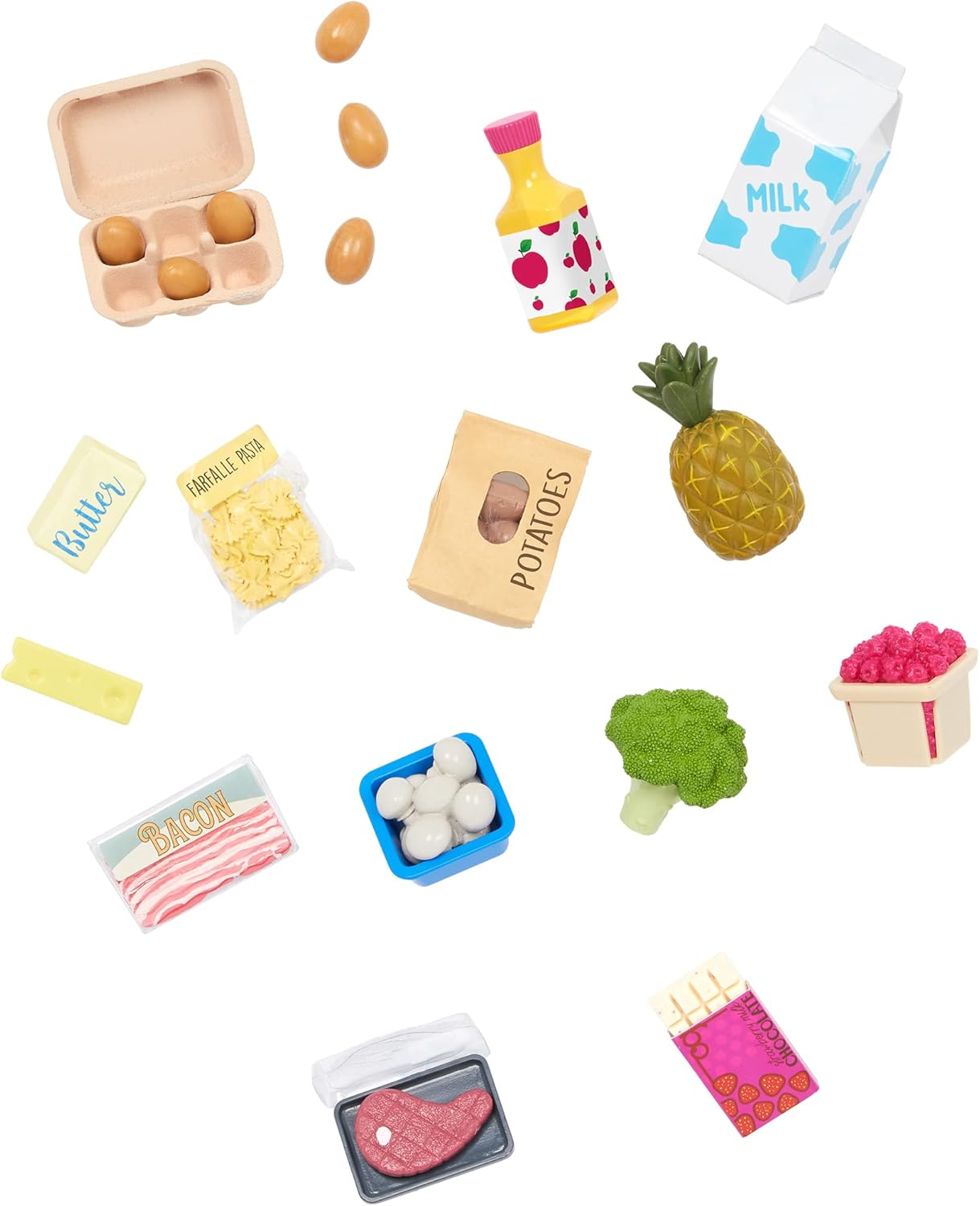 A Nossa Geração – Conjunto de compras de supermercado – Comida de brincar – Acessórios para bonecas de 45 cm – Brincadeira de faz de conta – Crianças a partir dos 3 anos – Carrinho de compras no mercado