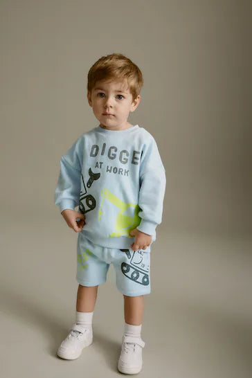 |Boy| Conjunto De Moletom E Short Em Jersey De Personagem De Colocação - Digger Azul Claro (3 meses - 7 anos)