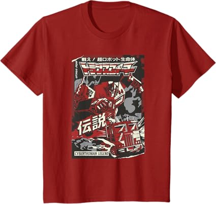 T-shirt Transformers Optimus Prime Capa de Banda Desenhada Japonesa Cybertroniana