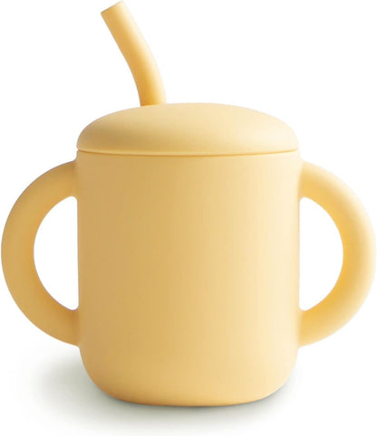 Mushie Copo de Treinamento em Silicone com Canudo | Copo de Transição para Bebês a partir de 6 Meses | Capacidade: 175 mL | Tampa Removível | Material: Silicone de Grau Alimentício | Pode ser lavado na lava-louças e usado no micro-ondas