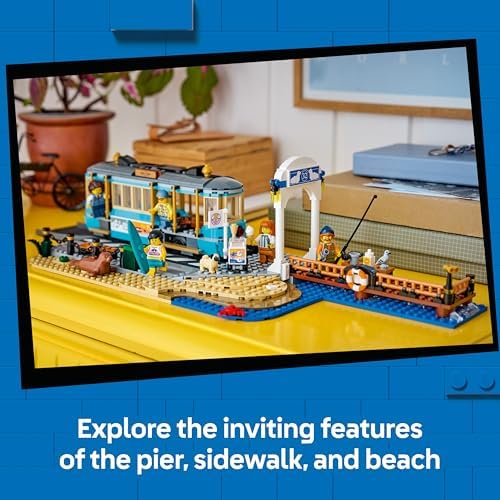 LEGO City Classic Bonde de Praia - Kit de Montagem com Trilhos, Cenário de Rua, 5 Minifiguras e 5 Figuras de Animais - Ideia de Presente de Aniversário para Meninos a partir de 7 Anos - 60506