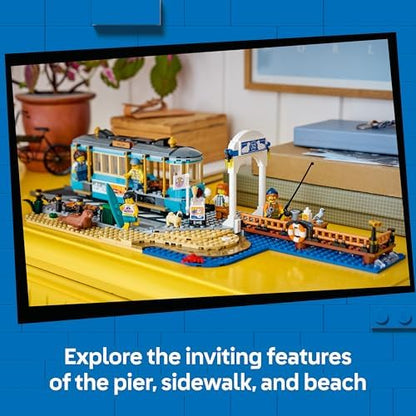 LEGO City Classic Bonde de Praia - Kit de Montagem com Trilhos, Cenário de Rua, 5 Minifiguras e 5 Figuras de Animais - Ideia de Presente de Aniversário para Meninos a partir de 7 Anos - 60506