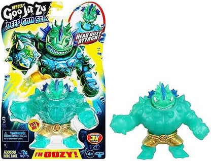 Heróis do Goo Jit Zu Deep Goo Sea Foogoo Hero Pack. Brinquedo super gosmento e cheio de gosma. Com recurso de ataque de cabeçada. Estique-o 3 vezes o seu tamanho!