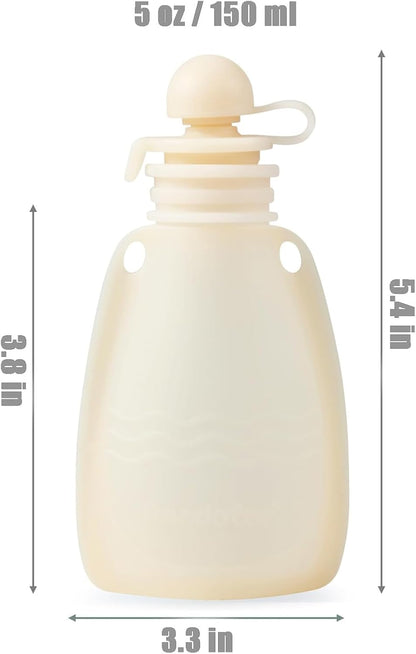 PandaEar 3 Pack Reusable Silicone Baby Food Pouches, Reusable Squeeze Pouches for Toddler Kids with 3 Silicone Puree Feeder Spoon, Silicone Refillable Baby Food Storage (Light Tan/Walnut/Grey)