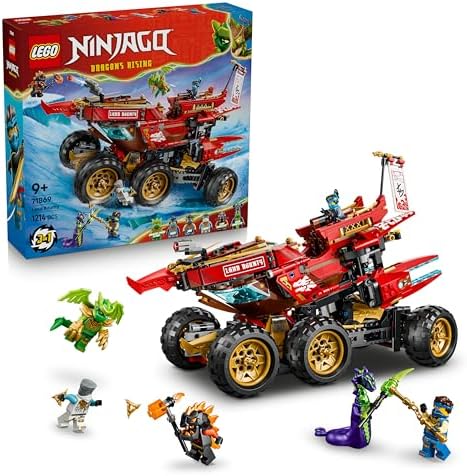 LEGO NINJAGO Land Bounty - Brinquedo Ninja 3 em 1 que se transforma em barco voador, carro e moto - Inclui 6 minifiguras - Presente de aniversário para meninos a partir de 9 anos e fãs de Dragon Ball Rising - 71869