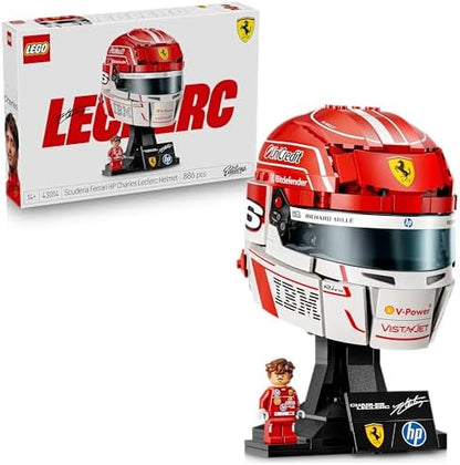 LEGO Capacete Editions Scuderia Ferrari HP Charles Leclerc - Produto Oficial de F1 - Kit de Modelo para Exibição com Minifigura Colecionável - Presente para Meninos a partir de 14 Anos e Fãs Adultos de Automobilismo - 43014