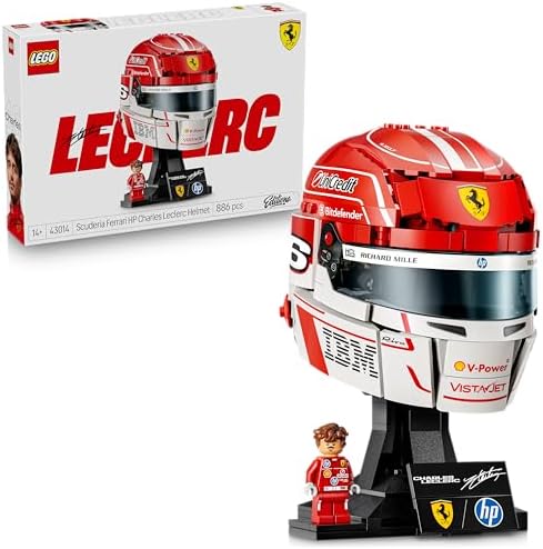 LEGO Capacete Editions Scuderia Ferrari HP Charles Leclerc - Produto Oficial de F1 - Kit de Modelo para Exibição com Minifigura Colecionável - Presente para Meninos a partir de 14 Anos e Fãs Adultos de Automobilismo - 43014